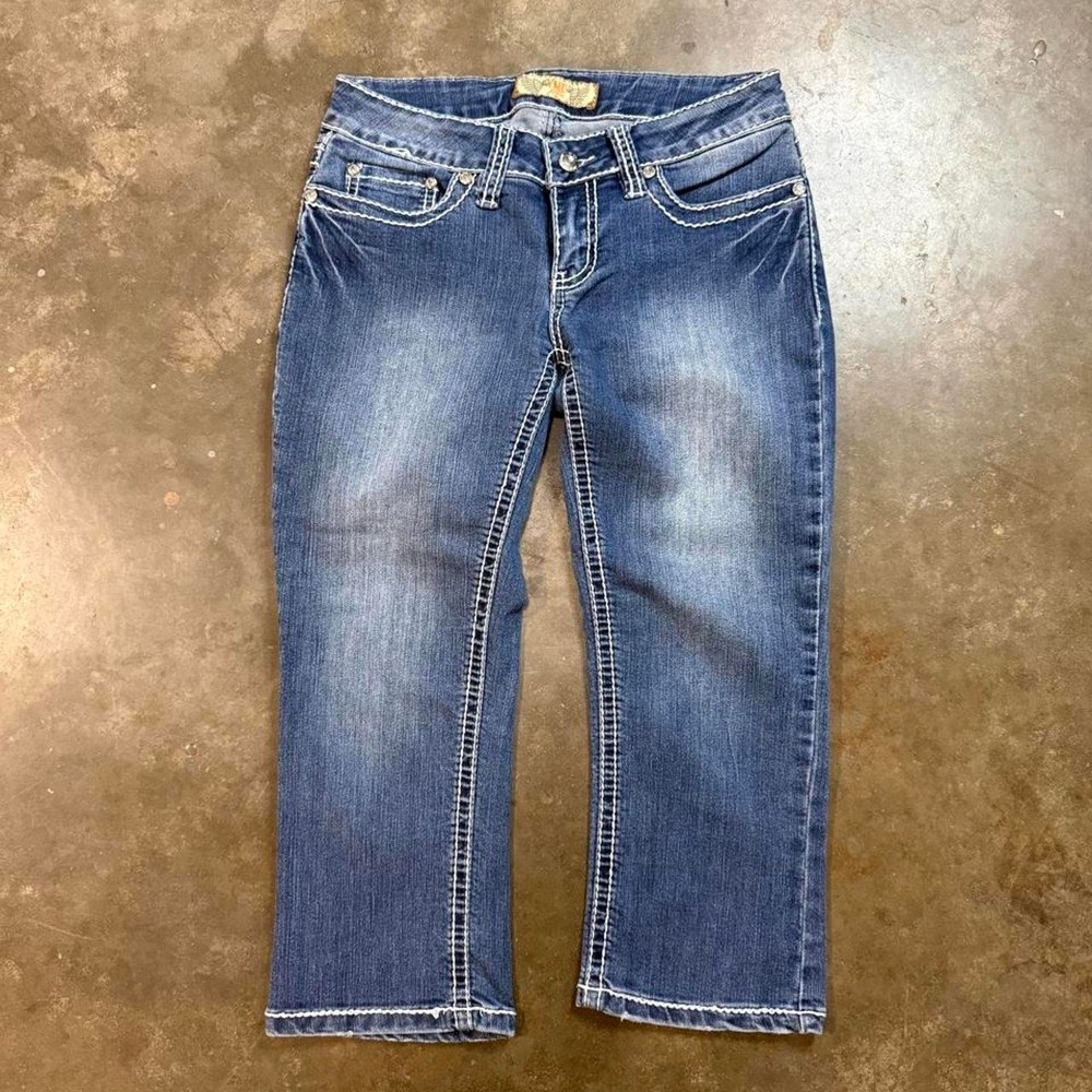 YMI Jeans Vintage Y2K Dark Wash Embellished Capri Jeans Size 0 McBling Chic